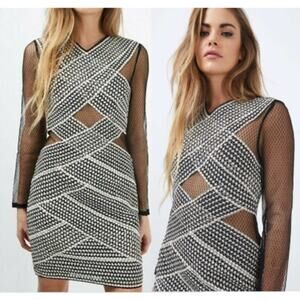 Topshop Mesh Cutout Black & Off-White Bandage Mini Dress
